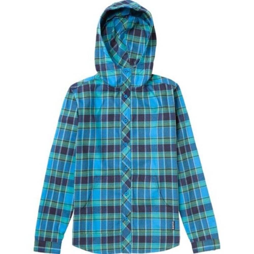 Burton DryRide Blue Plaid Long Sleeve Hooded Pocket Lynx Flannel Youth Large
